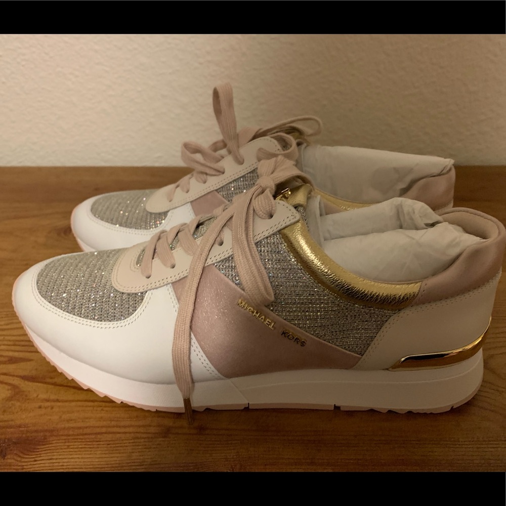 Michael Kors White Pink Gold Glitter Platform Sneakers
